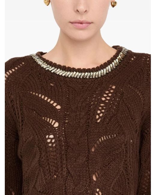 Liu Jo Brown Gemstone-Embellished Openwork Sweater
