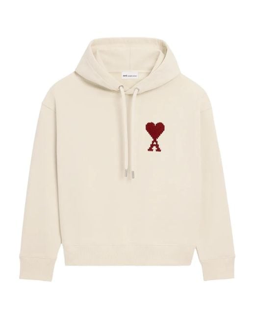 AMI White Ami De Coeur Embroidered Hoodie