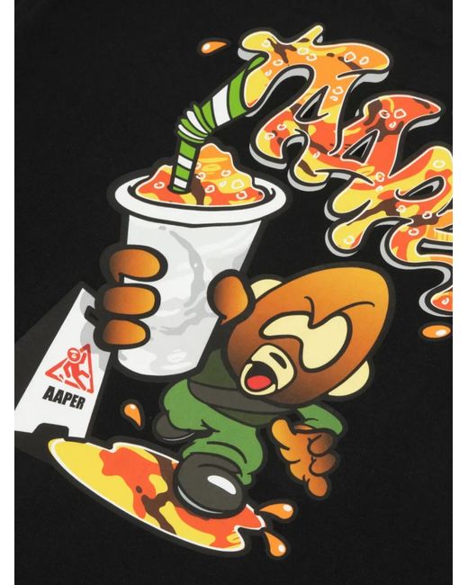 Aape By A Bathing Ape Black Graphic-Print Long-Sleeve T-Shirt for men
