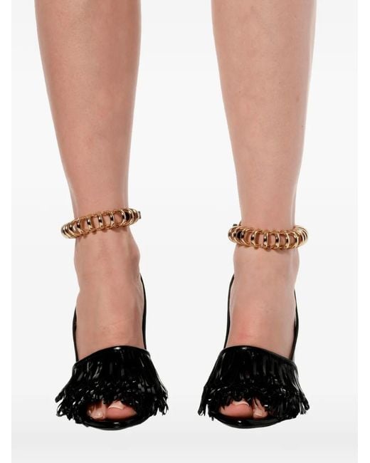 Balenciaga Black Fringe-Trimmed Ankle-Cuff Sandals