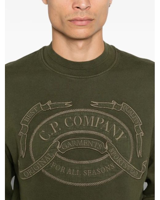 C P Company Green Logo-Embroidered Crew-Neck Sweatshirt for men