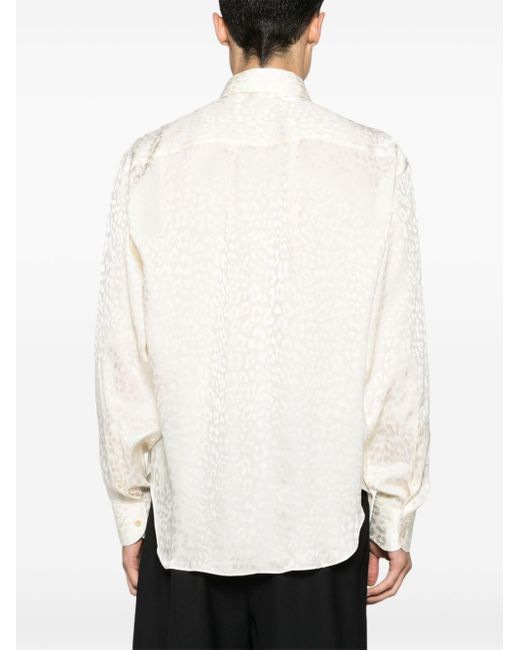 Tom Ford White Leopard-jacquard Silk Shirt for men