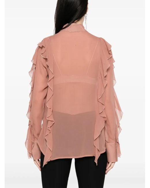 Blumarine ラッフル シルクシャツ Pink