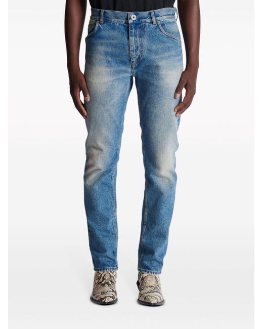 Balmain Halbhohe Straight-Leg-Jeans in Blue für Herren