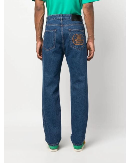 MSGM Blue Logo-Embroidered Straight-Leg Jeans for men