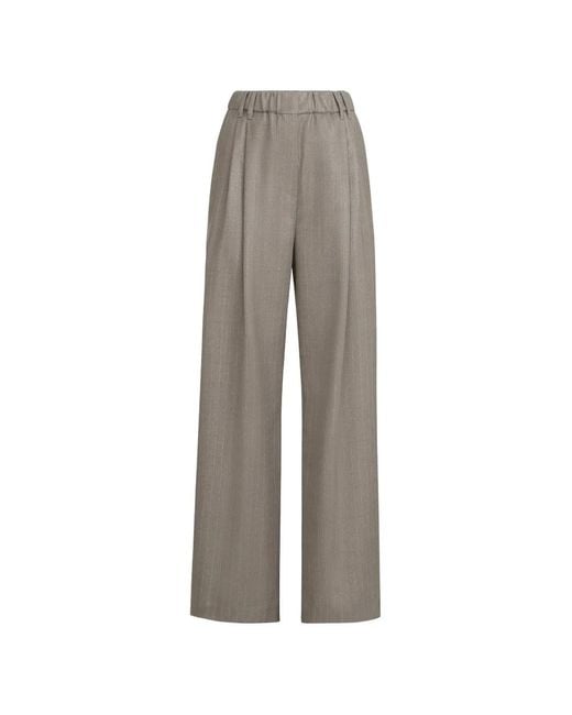 Brunello Cucinelli Gray Sparkling Virgin-Wool Pinstripe Track Trousers With Monili