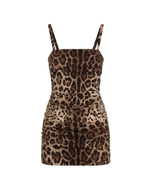 Dolce & Gabbana Brown Leo-Print Charmeuse Dress