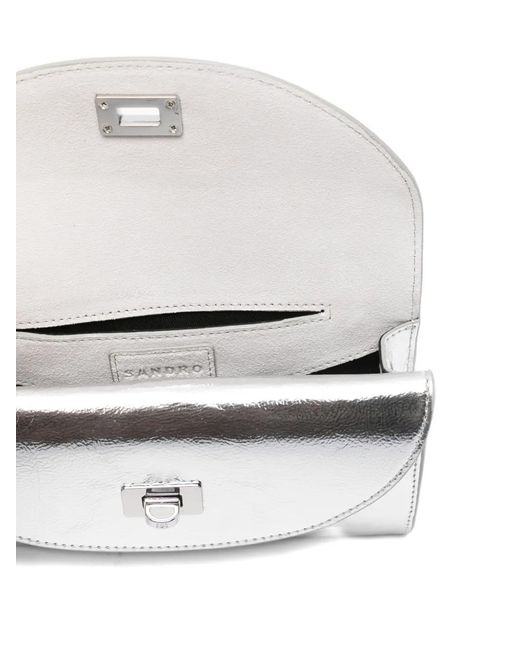 Sandro White Mambo Metallic-Finish Leather Clutch Bag