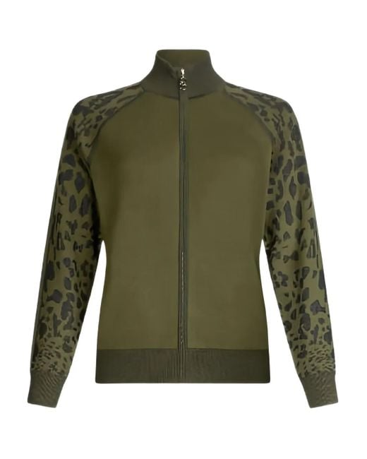 Liu Jo Green Leopard-Print Zip-Up Sweater