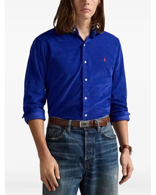 Polo Ralph Lauren Blue Corduroy Embroidered-Logo Shirt for men
