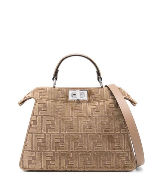 Fendi Natural Peekaboo Iseeu Small Jacquard Ff Velvet Bags