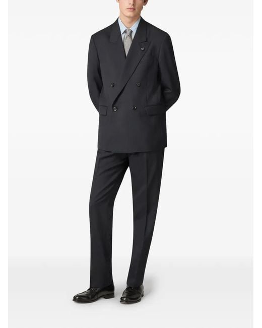 Lardini Black Double-Breasted Herringbone Suit for men