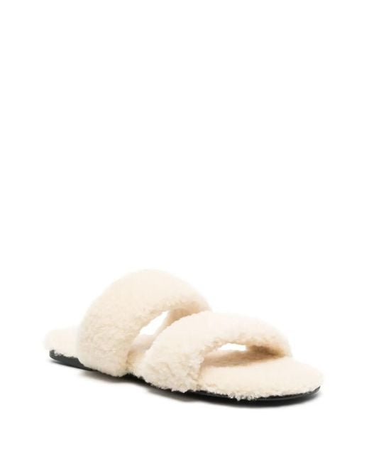 Saint Laurent White Shearling Flat Slides for men