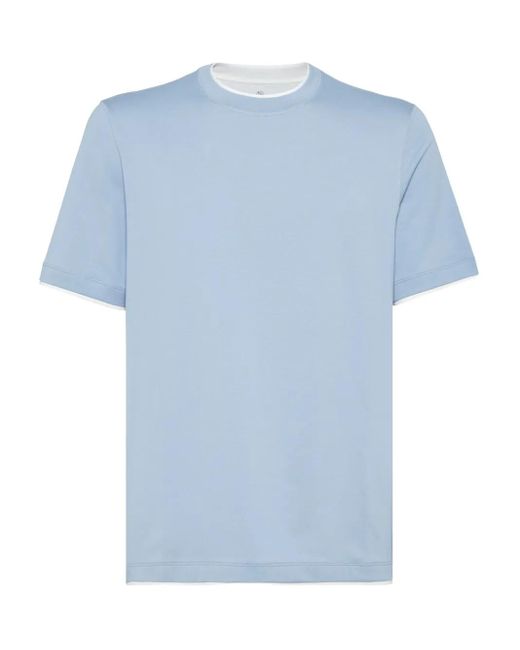 メンズ Brunello Cucinelli コントラストトリム Tシャツ Blue