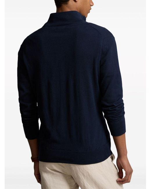 Polo Ralph Lauren Blue Polo Pony Zip-front Cotton Sweatshirt for men