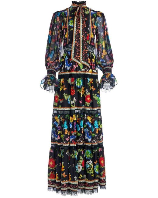 Alice + Olivia Multicolor Camreigh Floral-printed Tie-neck Maxi Dress