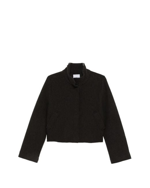 Whyci Black High-Neck Cropped Coat