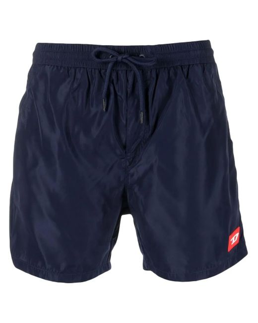 DIESEL Blue Logo-Patch Swim Shorts for men
