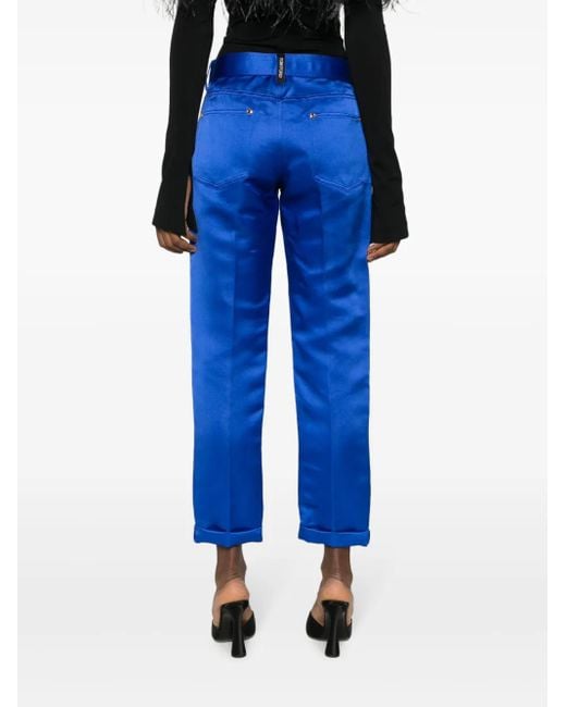 Tom Ford Blue Cropped Silk Satin Trousers