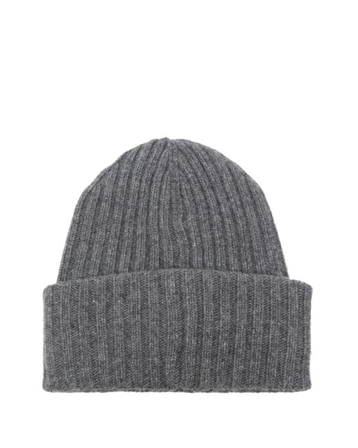 Ganni Gray Ribbed Embroidered Hat