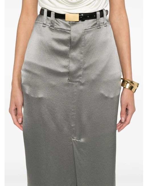 Saint Laurent Gray Silk Midi Skirt