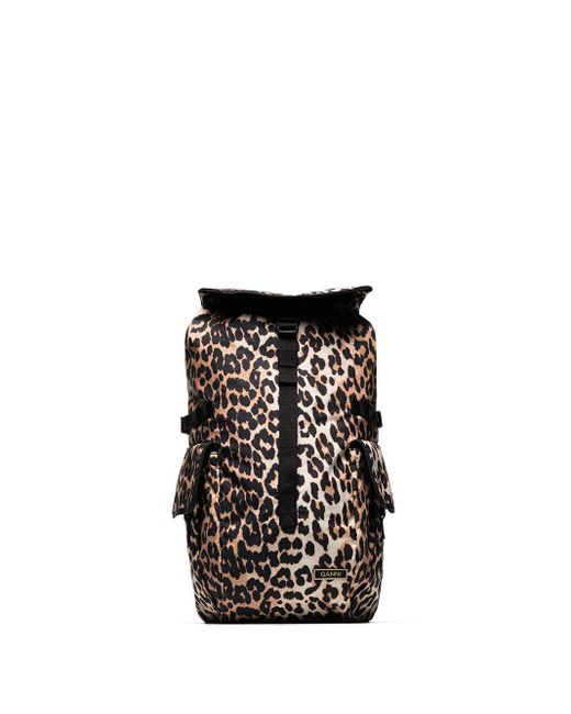 Ganni Black Leopard-print Backpack