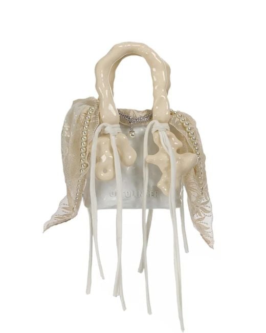 OTTOLINGER White Lace-Trimmed Ceramic Backpack