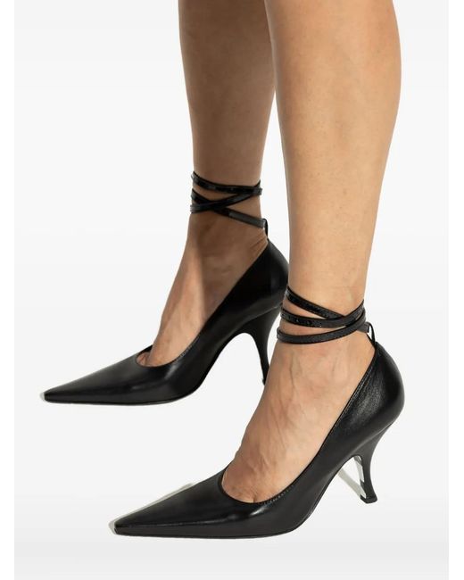 Moschino Black Pointed-Toe Ankle-Tie Pumps