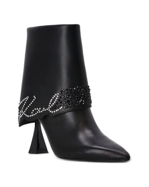 Karl Lagerfeld Black Crystal-Embellished Pointed-Toe Boots