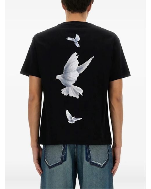 3.PARADIS Black Dove-Print Cotton T-Shirt for men