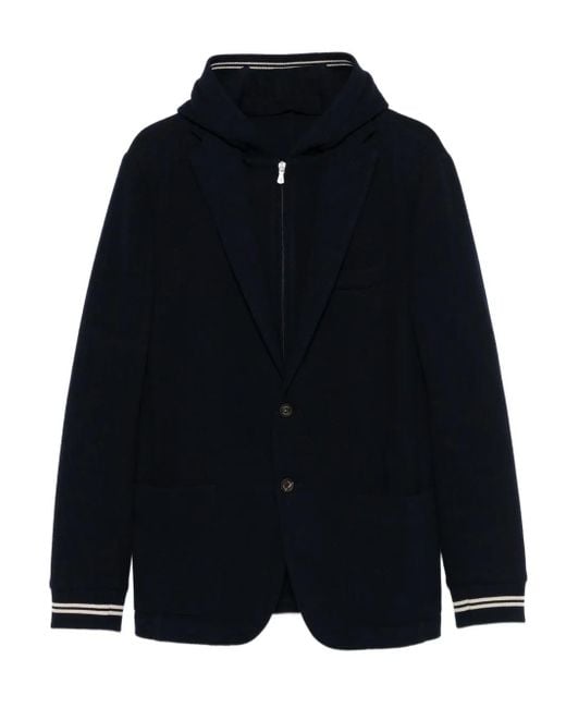 Eleventy Blue Hooded Two-Button Jacket for men