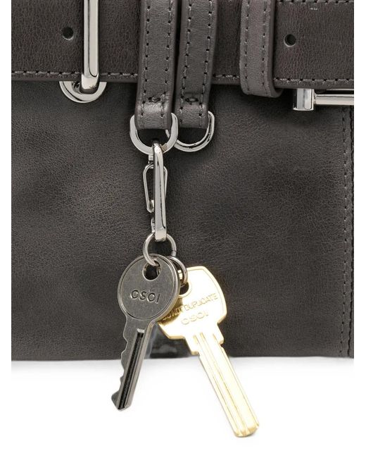 OSOI Gray Buckle-Detail Leather Tote Bag