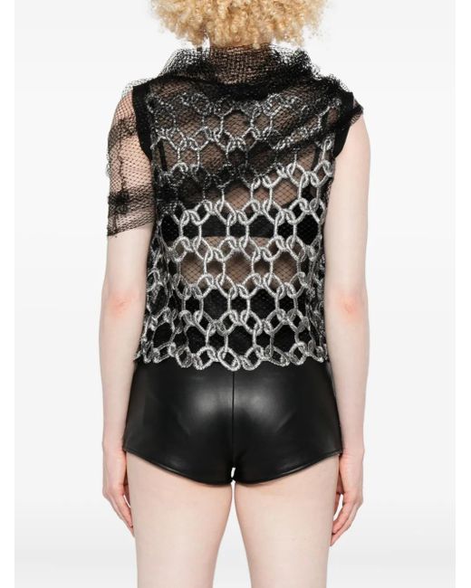 Gemy Maalouf Black Geometric-Pattern Mesh Top