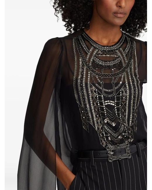 Ralph Lauren Black Embellished Cape Top