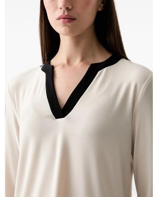 Joseph Ribkoff White Contrast-Trim Three-Quarter-Sleeve Top