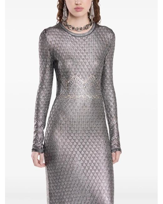 Rabanne Gray Metallic Knitted Maxi Dress