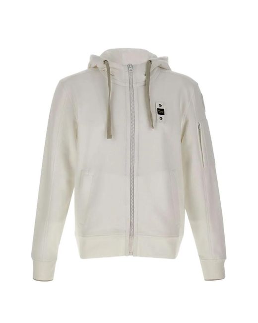 Blauer White Zip-Up Drawstring Hoodie for men