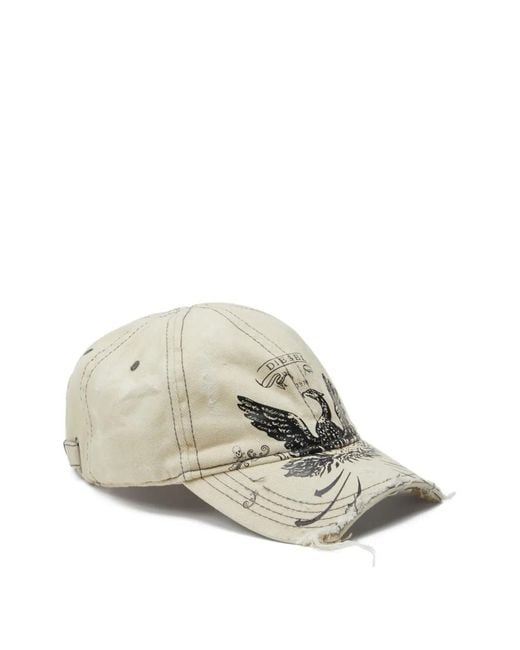 DIESEL White Distressed Baseball Cap for men