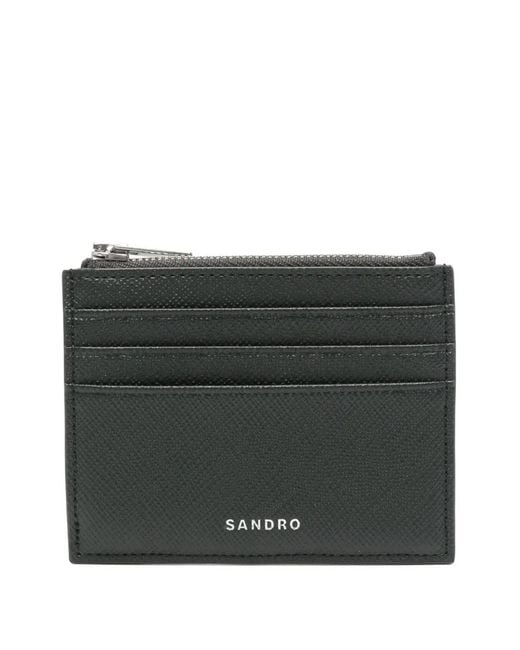 Sandro Black Textured Zip-Around Card Holder for men