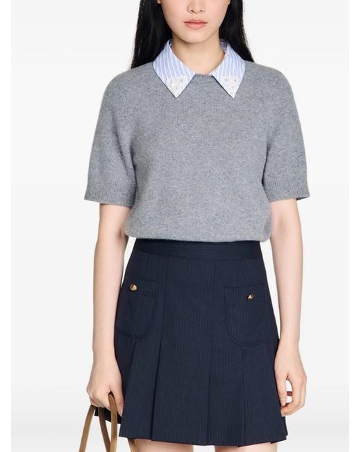 Sandro Gray Detachable Collar Wool Sweater