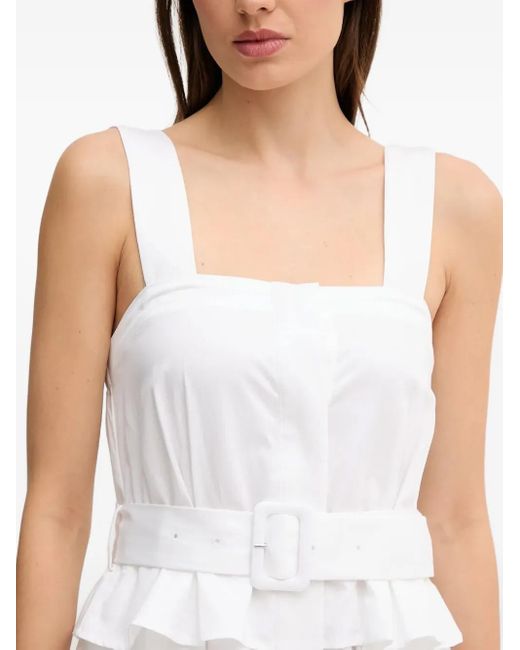 Pedro Del Hierro Madrid White Belted-Waist Square-Neck Midi Dress