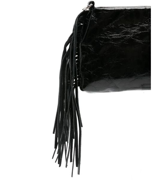 Bolso de hombro de piel con flecos Maje de color Black
