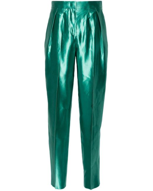 Giorgio Armani Green Pleated Satin Trousers