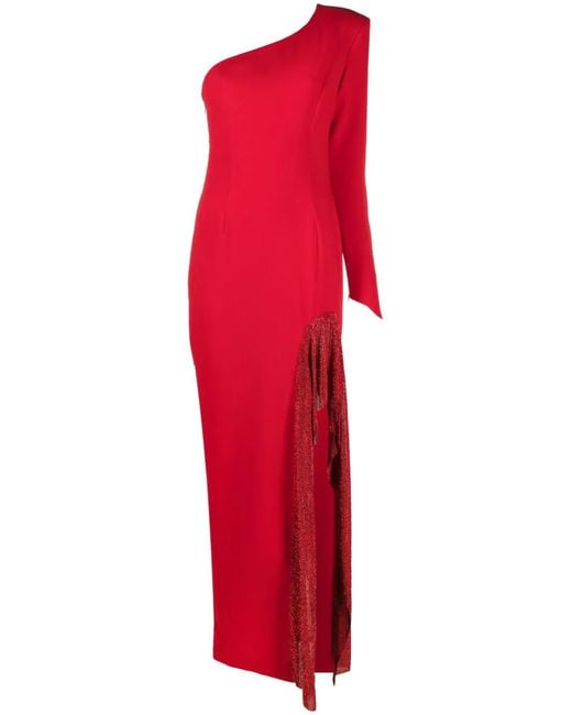 Jean Louis Sabaji Red One-Shoulder Side-Slit Maxi Dress
