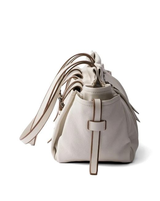 Prada White Route Large Leather Tote Bag