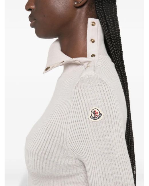 Moncler White Dolcevita Button-Detail Ribbed-Knit Sweater