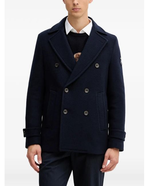 Hackett Blue Double-Breasted Peacoat for men