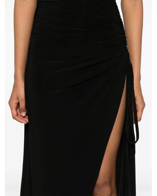 Atu Body Couture Black Asymmetric Ruched Maxi Dress
