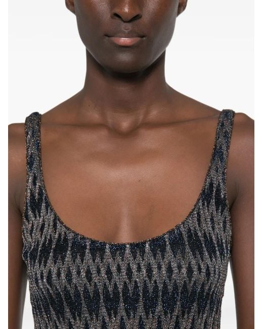 Missoni Blue Geometric-Pattern Scoop-Neck Mini Dress