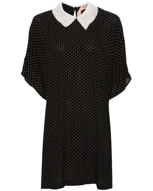 N°21 Black Polka Dot-print Mini Dress